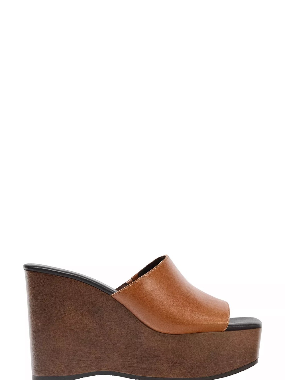 Zara Brown Leather Platform Wedge Mule